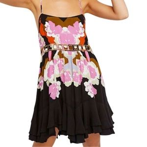 Free People Black and Purple Tie-Back Slip Dress